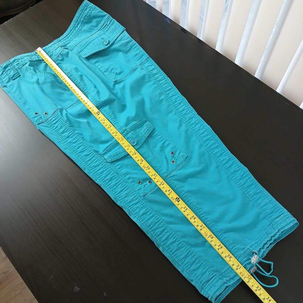 Style & Co Turquoise Blue Cargo Capri Pants 18W cotton blend drawstring cuffs - Picture 10 of 10